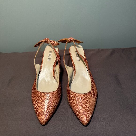 Rebecca Blue Kitten Heel Sling Back Reptile Print Sandal - Picture 2 of 6